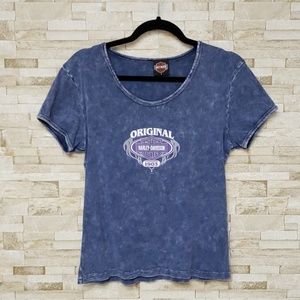 Harley Davidson Ladies Shirt Denim Blue Worn Look